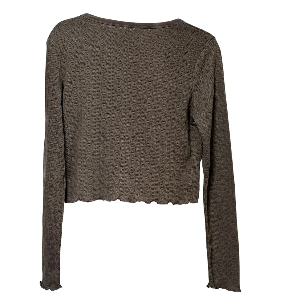 Unionbay Womens XL Dark brown Pointelle Cropped Cardigan V-Neck Button Front New